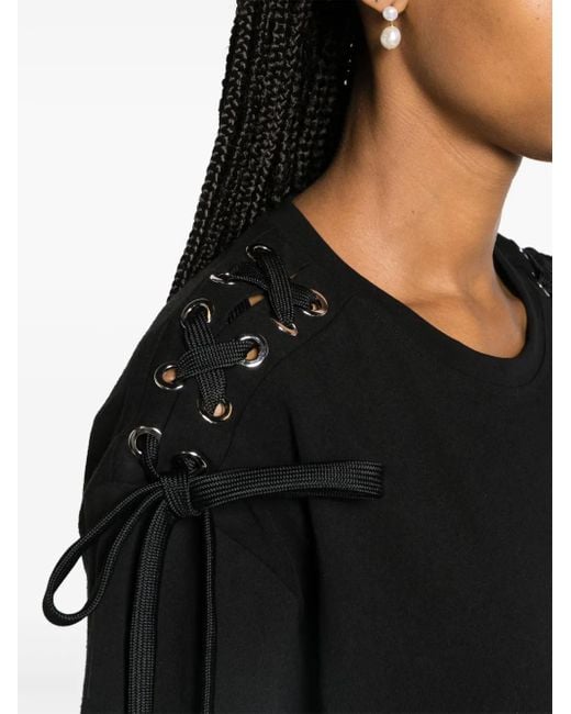 Pinko Black Lace-Up Cotton T-Shirt