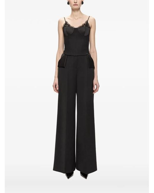 Nissa Black Wool-Blend Lace Corset Top