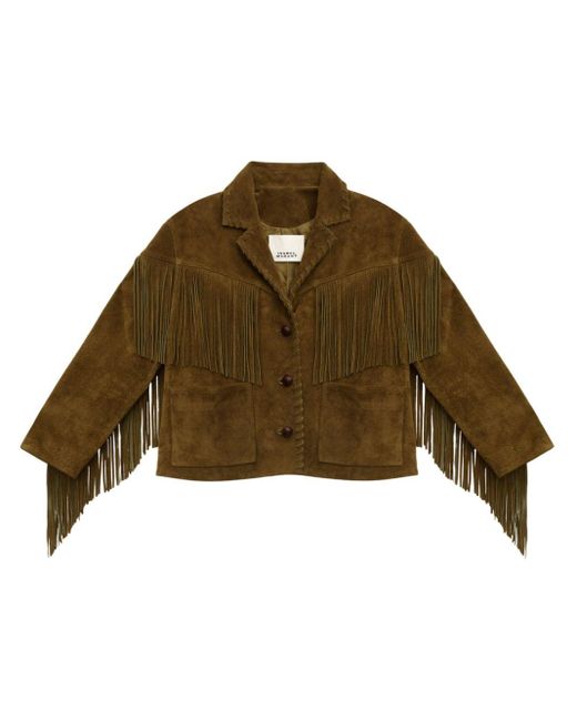 Isabel Marant Brown Fringed Suede Notched Lapel Jacket