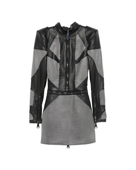 MITILIANE COUTURE Gray Studded-Shoulder Mini Dress
