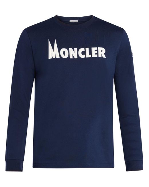 Moncler Blue Logo-print Long-sleeve Cotton T-shirt for men