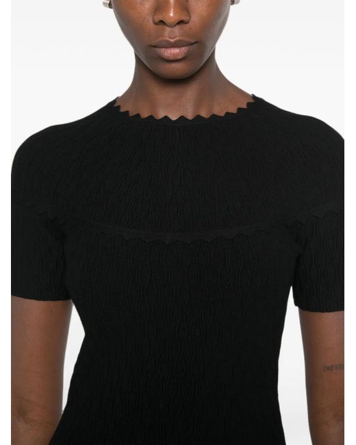 Emporio Armani Black Scallop-Edge Textured-Finish Mini Dress