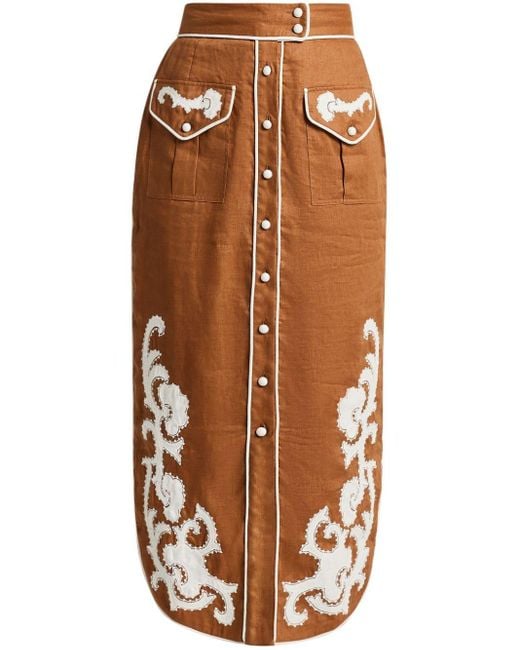 ALÉMAIS Brown Ruby Linen Midi Skirt