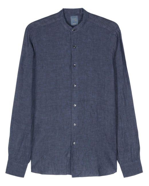 Barba Napoli Blue Long-sleeve Linen Shirt for men