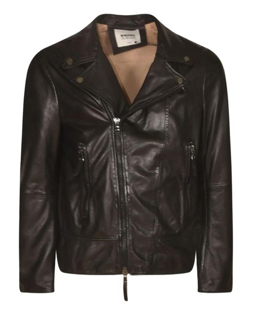 S.W.O.R.D Black Zip-Up Leather Biker Jacket for men