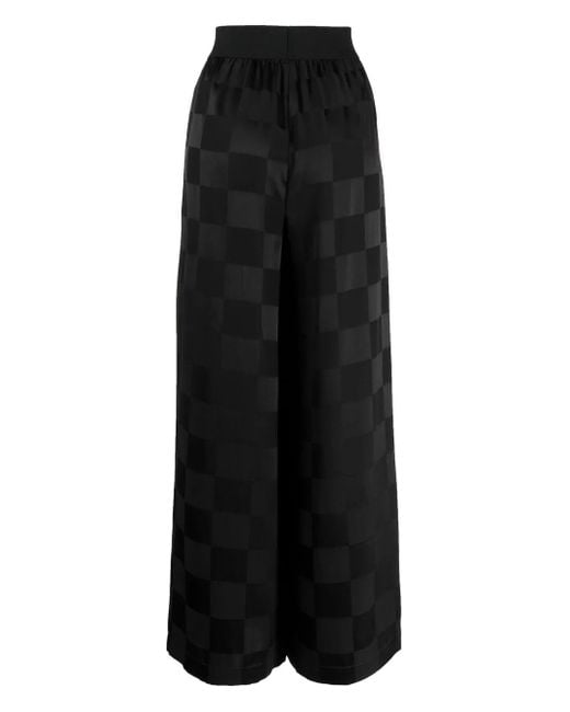 Uma Wang Black Checkerboard-Pattern Wide-Leg Silk Trousers