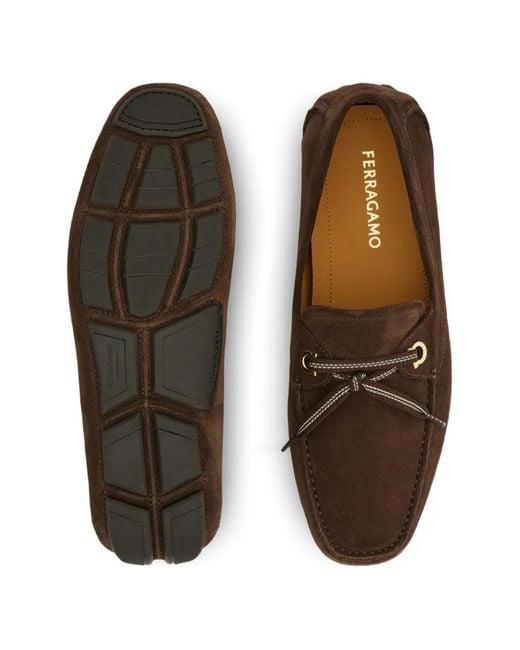 Ferragamo Brown Laced Driver Loafers for men