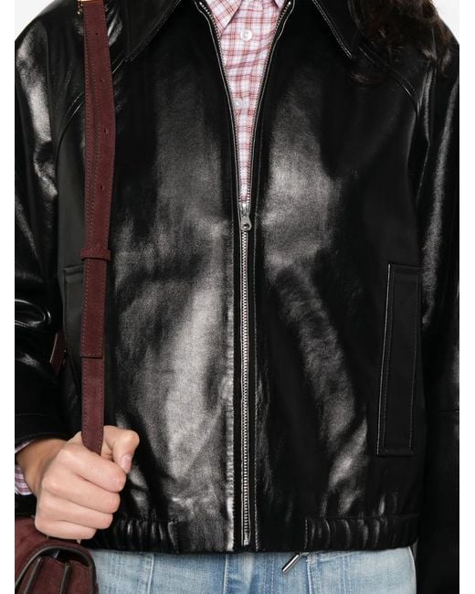 Sandro Black Zip-Up Leather Jacket