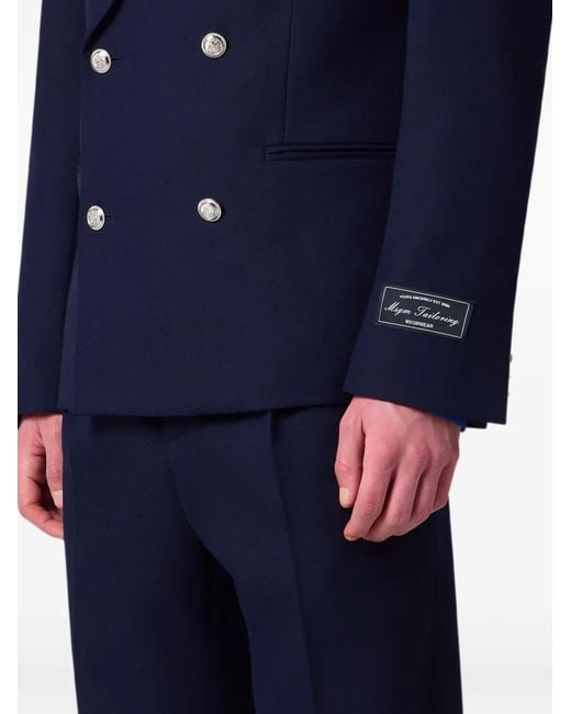 MSGM Blue Double-Breasted Peak-Lapel Jacket for men