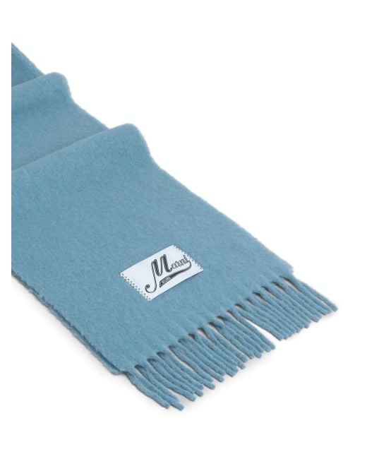Marni Blue Logo-Patch Alpaca Wool-Blend Scarf
