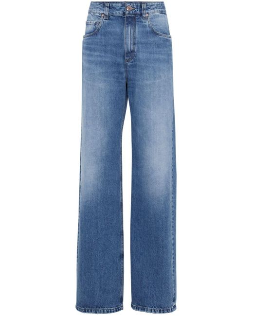 Brunello Cucinelli Blue Halbhohe Wide-Leg-Jeans