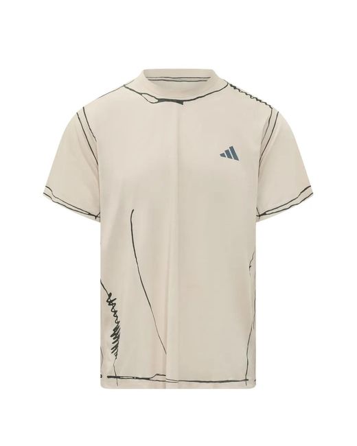 Adidas Natural Adi365 Sketch-Print Logo-Print T-Shirt for men