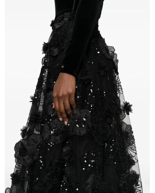 black floral applique dress Sheer Bustier Top Floral Applique Gown main image 1