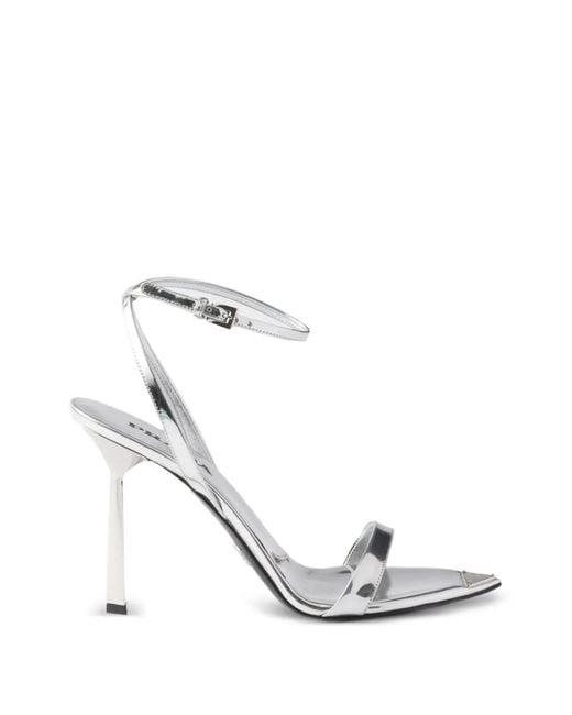 Prada White Metallic Leather High-Heeled Sandals