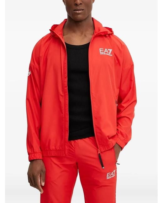 EA7 Red Logo-Detail Track Hoodie for men
