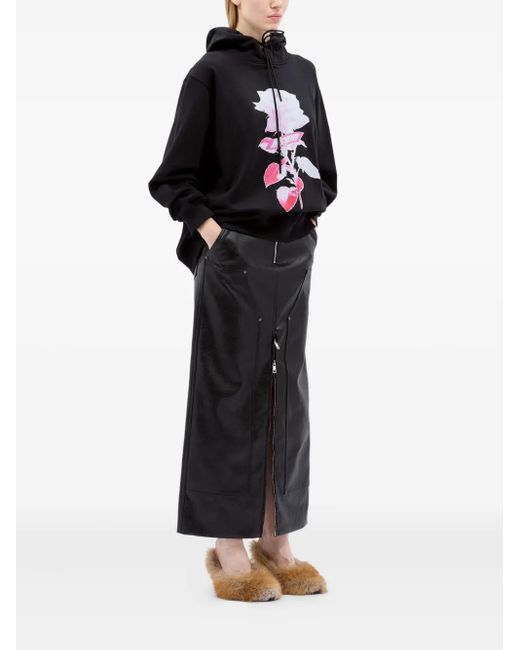 MSGM Blue Rose-Print Hoodie