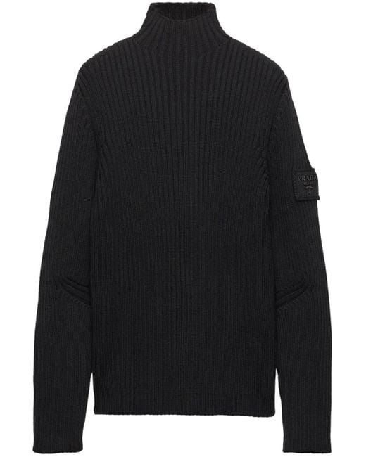 Pull Côtelé À Patch Logo Prada pour homme en coloris Black