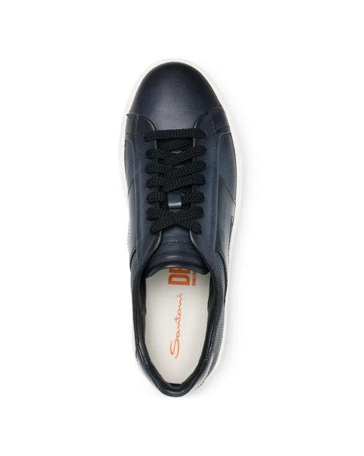 Santoni Blue Perforated Leather Sneakers for men