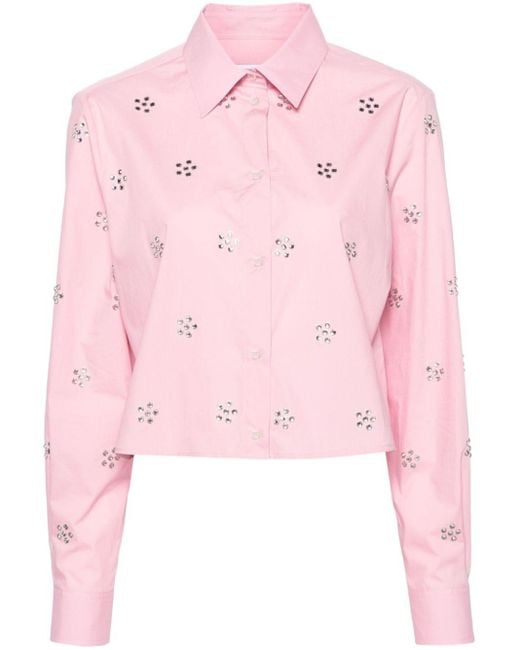 MSGM Pink Rhinestone-embellished Cotton Shirt