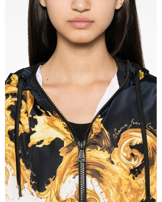 Versace Jeans Couture Metallic Baroque-Print Hooded Jacket