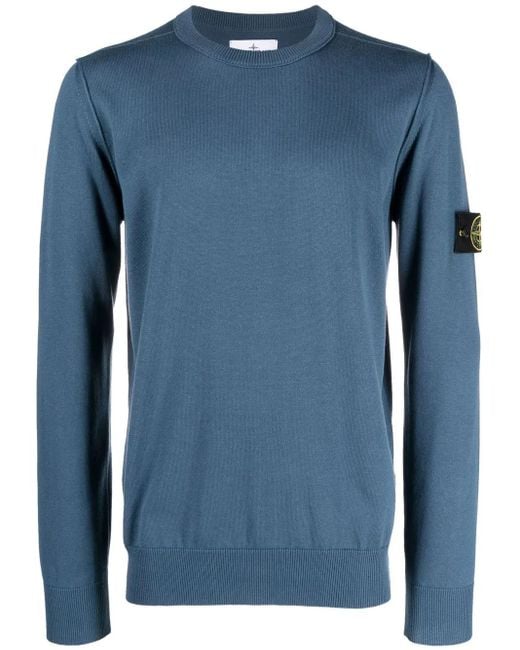 Stone Island Blue Logo-Patch Crew Neck Sweatshirt for men
