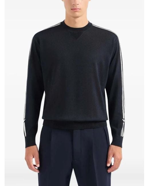 Emporio Armani Blue Stripe-Detail Crew-Neck Sweater for men