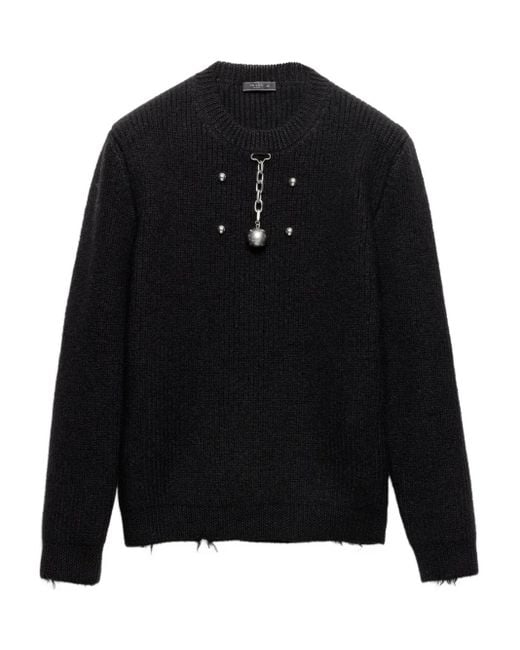 Prada Black Pendant Wool Crew-neck Sweater for men