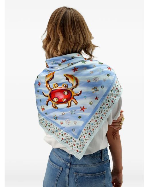 Eshvi Blue Printed Silk Scarf