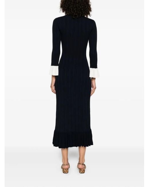 Sandro Midi-Jurk Met Ruches En Knopenbies in het Black
