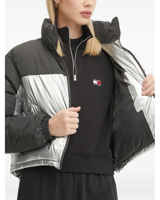 Karlkani Black Metallic-Panel Puffer Jacket