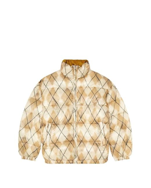 DIESEL Natural Reversible Puffer Jacket With Argyle Print for men