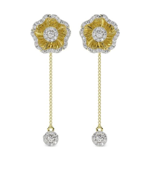 Marchesa Metallic 18kt Yellow Gold Halo Flower Diamond Earrings