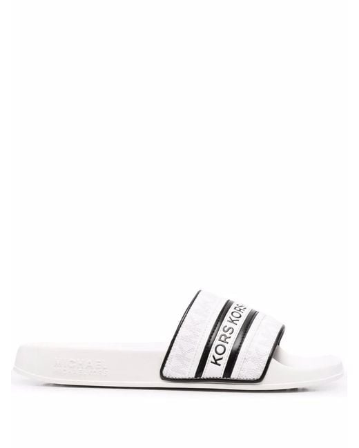 MICHAEL Michael Kors White Gilmore Logo-Print Slides