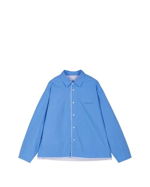 CROQUIS Blue Logo-Embroidered Layered-Detail Shirt for men