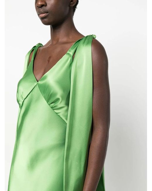 V:PM ATELIER Green Satin-Finish Drape-Detail Gown