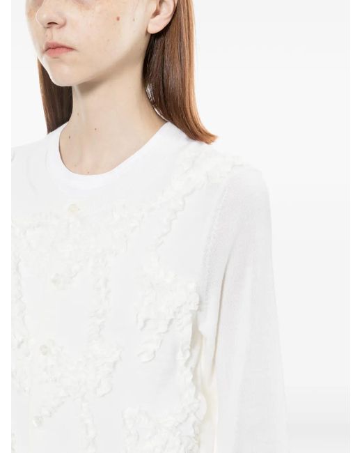 Comme des Garçons White Ribbon-Design Ruffle Cardigan