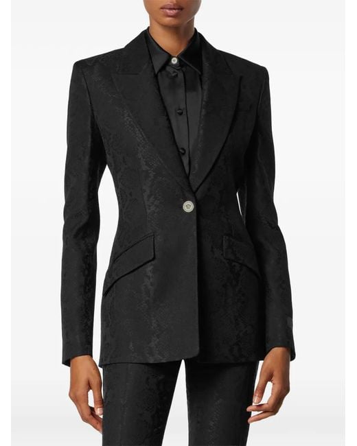 Versace Black Wool-Blend Single-Breasted Blazer