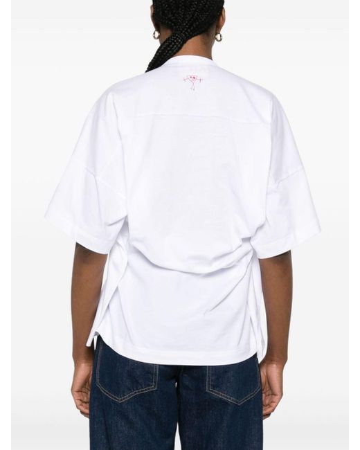Plan C White Draped Cotton T-shirt