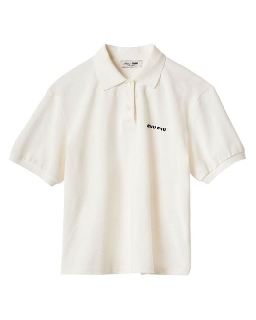 Miu Miu White Logo-embroidered Cotton Polo Shirt