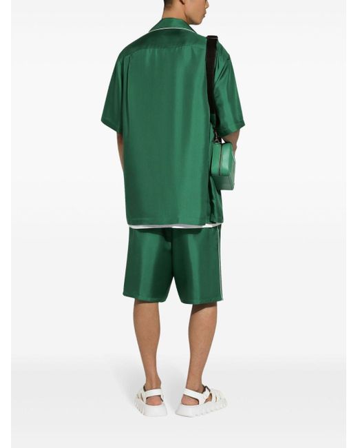 Dolce & Gabbana Green Embroidered-logo Silk-twill Shirt for men