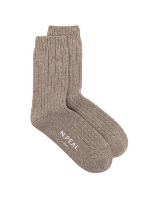 N.Peal Cashmere Gray Chaussettes En Maille Nervurée