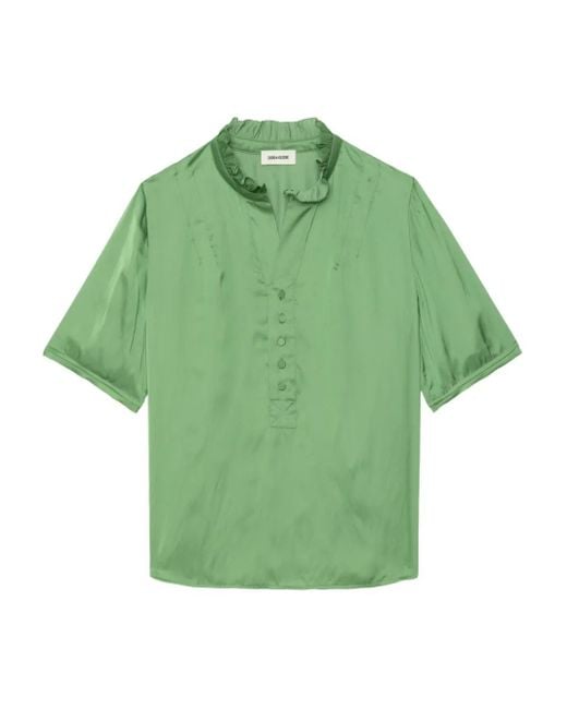 Zadig & Voltaire Green Topher Satin Top