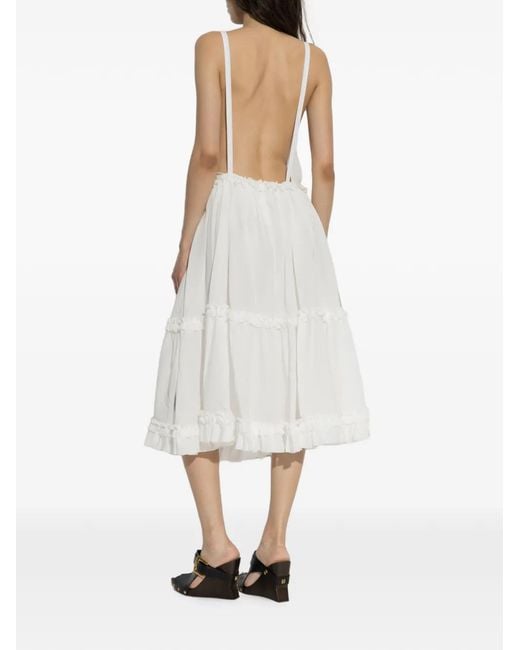 Balmain White Ruffled Tiered Midi Dress
