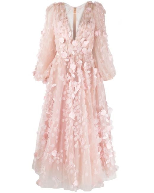 Marchesa Floralappliqué Mesh Gown in Pink Lyst