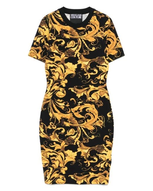 Abito Corto Con Stampa Barocca di Versace Jeans Couture in Black