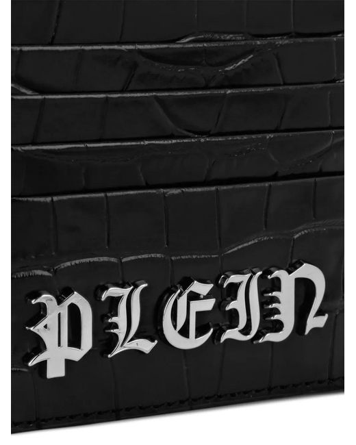 Philipp Plein Black Crocodille-Effect Cardholder for men