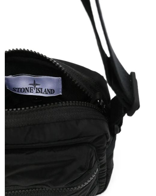 Stone Island Black Logo-Patch Messenger Bag for men