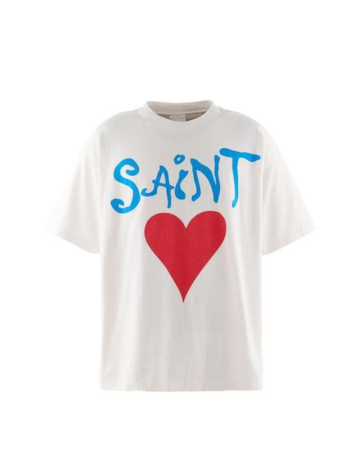 SAINT Mxxxxxx White Logo-Print Heart-Motif T-Shirt