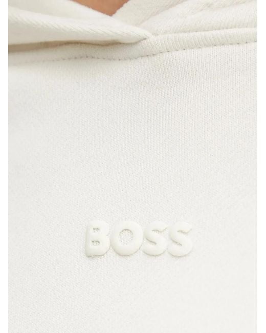 Boss White Logo-detail Hoodie