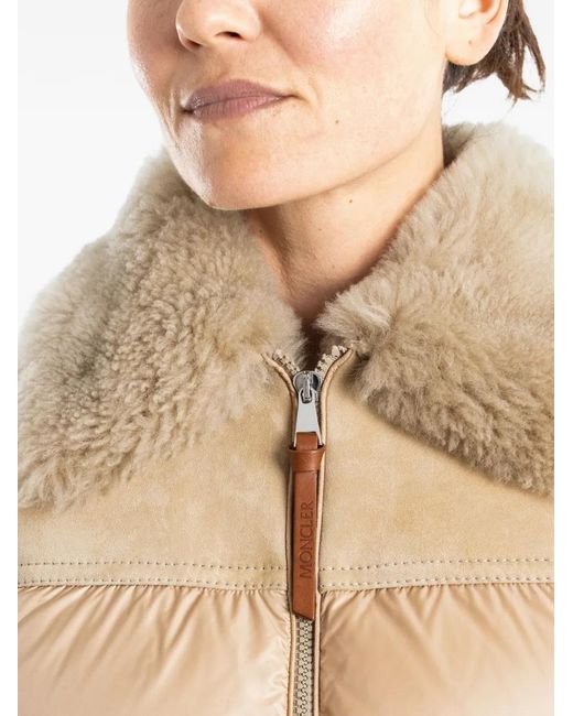 Moncler Natural Veste Matelassée À Col Lainé